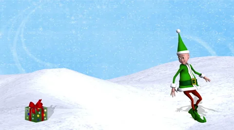 Jumping Elf_1 Snowy with shadow 4K Stock Footage 42431339