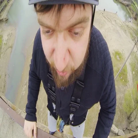 Jumping first-person backwards from Gopro Hero Stock Footage 69538289