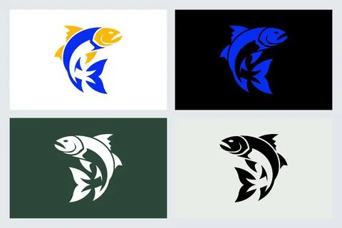 Jumping Fish Logo Set Vector Illustration Stock Illustration