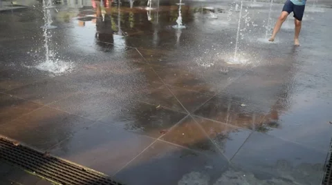 Jumping in Fountain Stock Footage 52554087