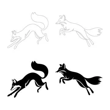 Jumping Fox in Motion Silhouettes. Stock Illustration