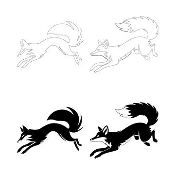 Jumping Fox in Motion Silhouettes. Stock Illustration