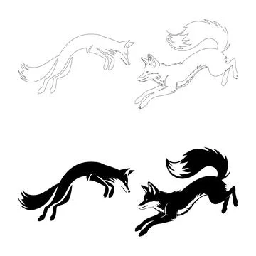 Jumping Fox in Motion Silhouettes. Stock Illustration
