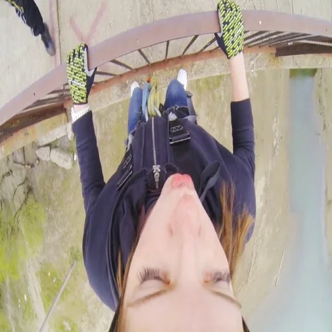Jumping fromthe bridge in the first person backwards Gopro  Hero  Stock Footage 69538914