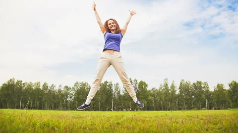 Jumping on the glade Stock Footage 35849651