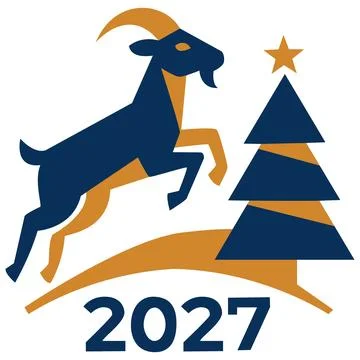 Jumping Goat with Christmas Tree 2027 Icon Stock Illustration