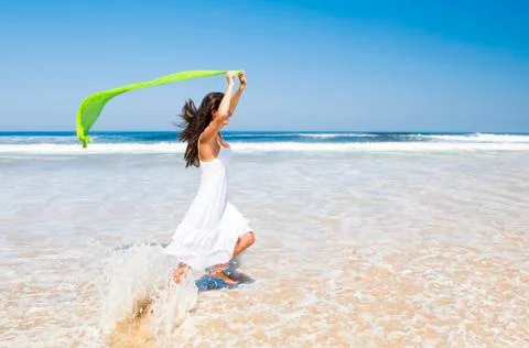 Jumping with a green tissue Stock Photos