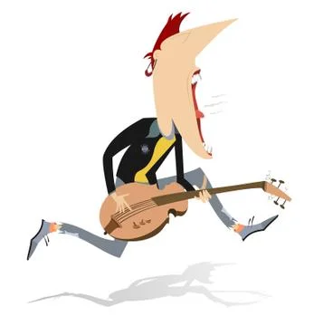 Jumping guitar player isolated Stock Illustration