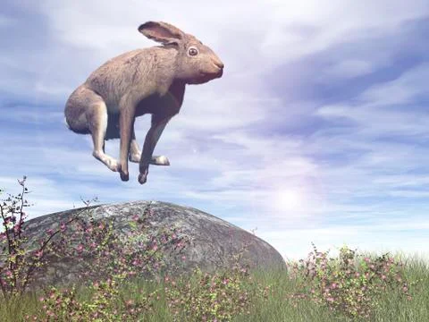 Jumping hare - 3D render Stock Illustration