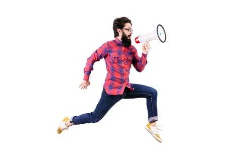 Jumping hipster man Stock Photos