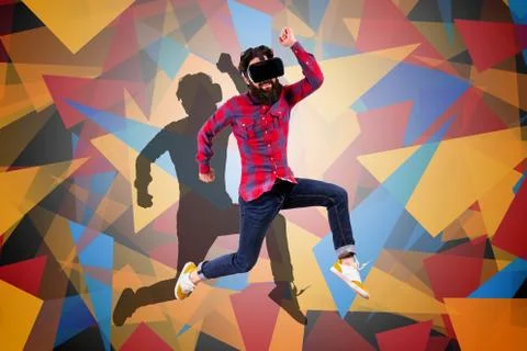 Jumping hipster in vr Stock Photos