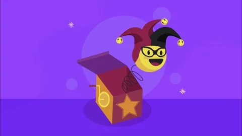 Jumping jack in box dynamic motion graphic animation on a purple background.. Stock Footage 334090467