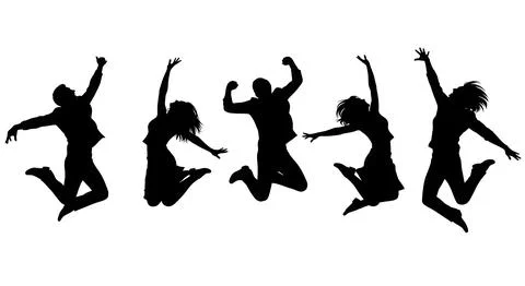 Jumping for Joy Dancing Couple Silhouettes Stock Illustration