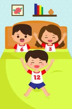Jumping kid on the bed Illustrazione stock