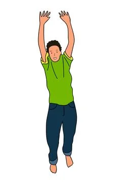 Jumping kid boy. Vector illustration on white. Illustrazione stock
