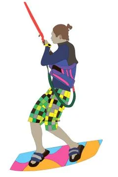 Jumping kite surfer on white background Stock Illustration