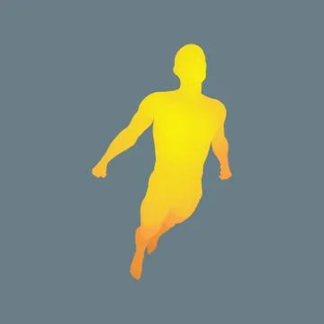 Jumping Man. 3D Model of Man. Human Body. Sport Symbol. Design Element. 库存插图