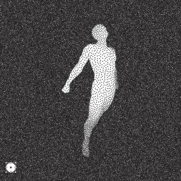 Jumping man. 3D model of man. Black and white grainy dotwork design. Stock Illustration