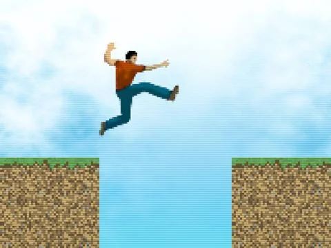 Jumping man 8 bit pixel art An illustration of a jumping man 8 bit pixel a... Stock Photos