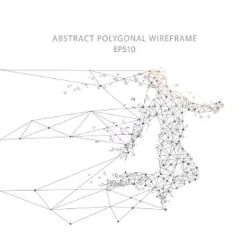Jumping man low poly wire frame. イラスト素材