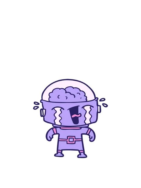 Jumping motion animation of cartoon of a crying robot Stock Footage 324393423