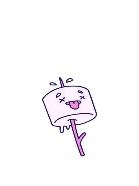 Jumping motion animation of cartoon marshmallow impaled on a campfire stick Stock Footage 323599131