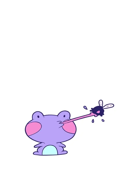 Jumping motion animation of cute cartoon frog catching fly with tongue Stock Footage 324096900