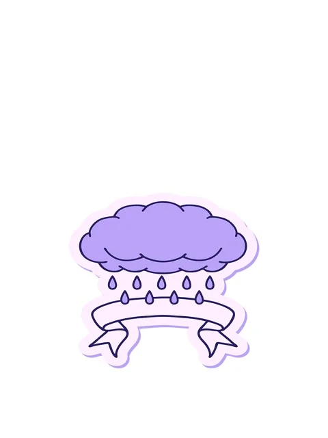Jumping motion animation of tattoo style sticker with banner of a cloud raini Video stock 324064431
