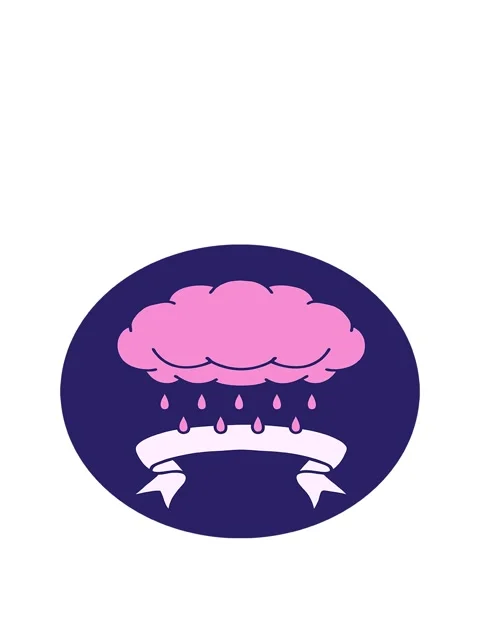 Jumping motion animation of tattoo style icon with banner of a cloud raining Video stock 324273652