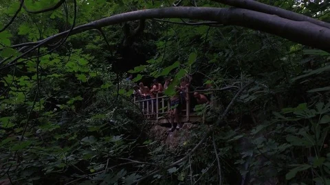 Jumping next to the waterfall, Marmaris Turkey Stock Footage 80506854