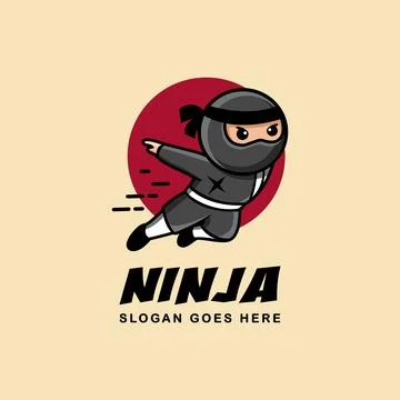 Jumping ninja mascot cartoon logo vector icon on light background Stock Illustration