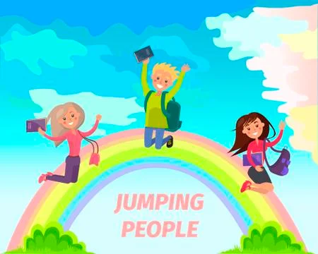 Jumping People Flat Vector Summer Concept 스톡 일러스트