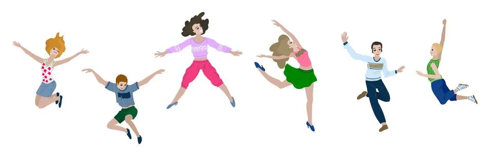 Jumping people in various poses. Vector illustration Stock Illustration