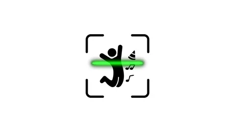 Jumping person icon inside camera viewfinder with scanning laser beam anima.. Stock Footage 346498876