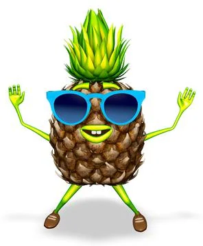 Jumping Pineapple Cartoon 3D Rendering Stock Illustration