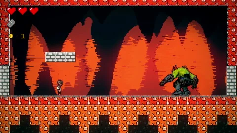 Jumping on the platforms to avoid enemy shots in the classic fun adventure level Stock Footage 248846777