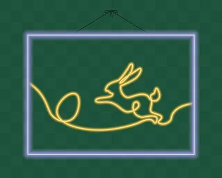 Jumping Rabbit and Easter Egg in Picture Frame hanging on string One continuous Illustrazione stock