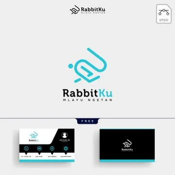 Jumping rabbit or bunny logo template and business card Stock Illustration