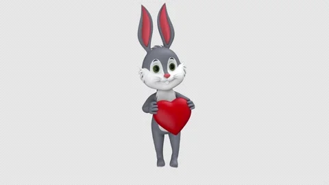 Jumping rabbit with red heart - 3d render looped with alpha channel. Stock Footage 202165671