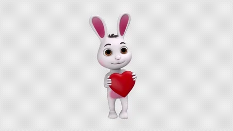 Jumping rabbit with red heart - 3d render looped with alpha channel. Stock Footage 202166421