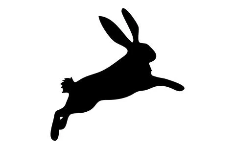 Jumping Rabbit silhouette. Easter Bunny. Isolated on white background. Cute a Stock Illustration