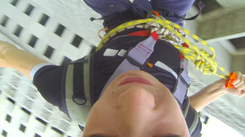 Jumping on a rope from the 15th floor Stock Footage 30285780