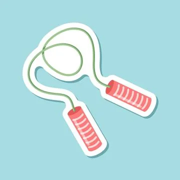Jumping rope sticker icon in flat style. Gymnastic equipment vector illustr.. Illustration