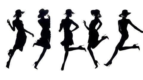 Jumping Runway Model Silhouette Set Stock Illustration