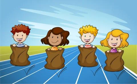 Jumping Sack Racing on Running Track Stock Illustration