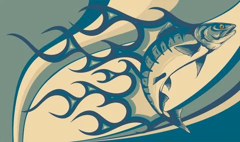 Jumping salmon fish with flames vector illustration イラスト素材