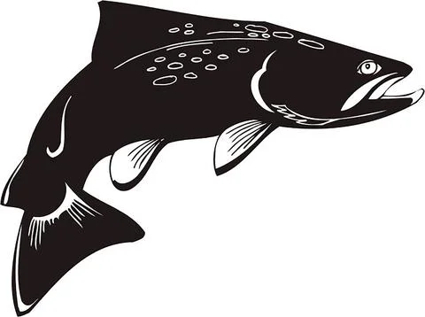 Jumping Salmon Fish Silhouette Vector Illustration Stock Illustration
