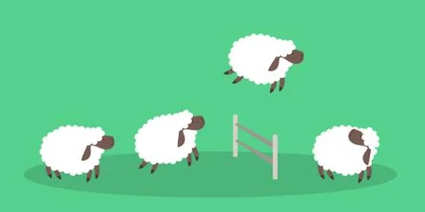 Jumping sheep on green. Illustration