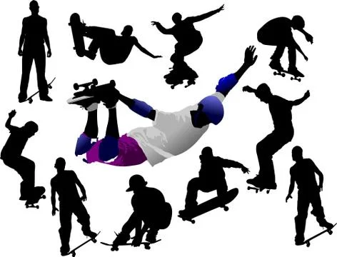 Jumping skateboarder silhouette vector Stock Illustration