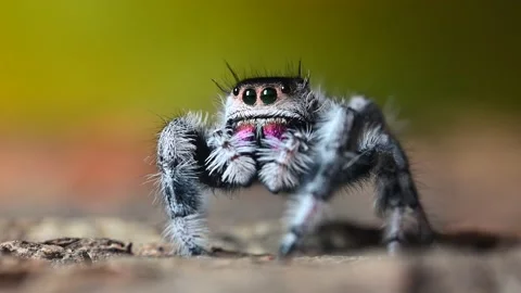 Jumping spider (Phidippus regius) front view, the spider is resting, moving.. Stock Footage 230092932